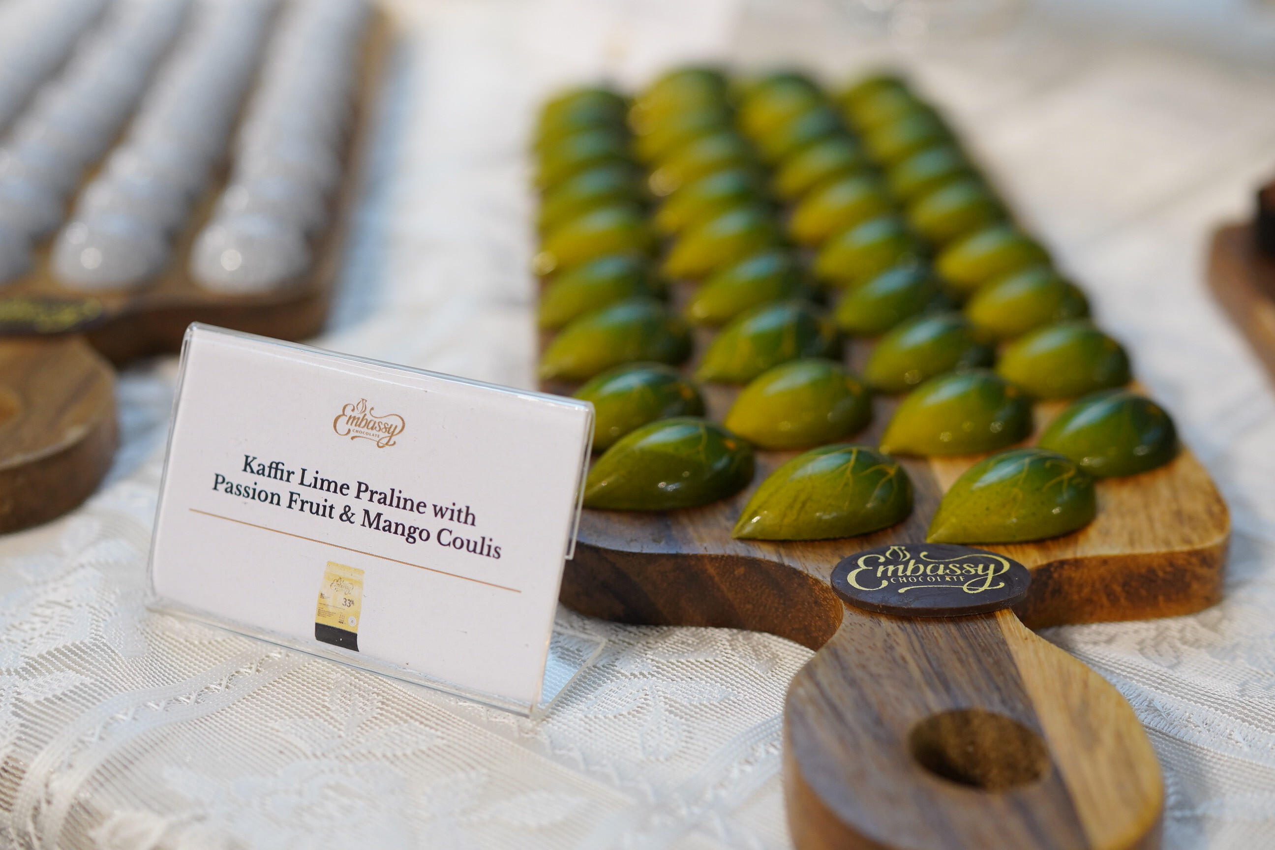 4. Kaffir Lime Praline with Passionfruit & Mango Coulis