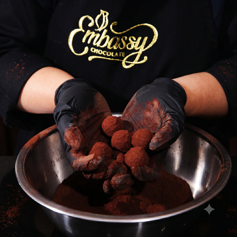 Menghias cokelat truffle